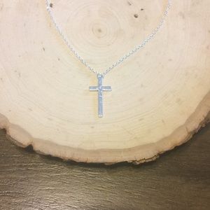 Dainty Silver Simple Hammered Cross Necklace